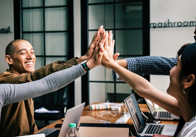 stock photo high five office